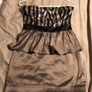Dark grey strapless dress!